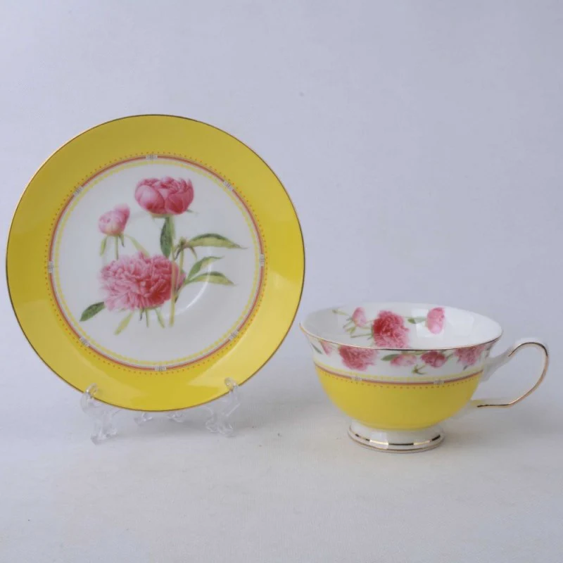 Pink Yellow Hydrangea Cups and Saucers, Set of 4 - Image 2