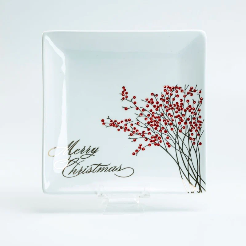 Red Berry 10-inch Square Platter, Set of 2