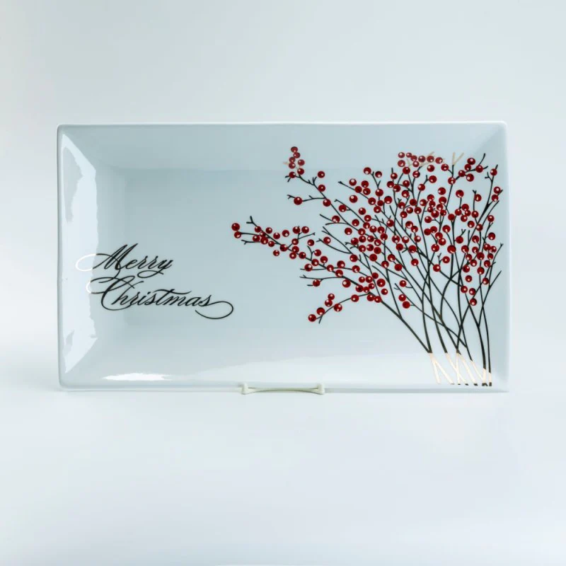 Red Berry 14in Rectangular Trays, Set of 2