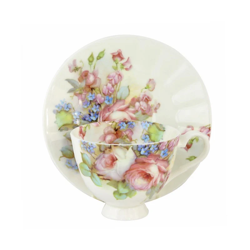Rose Blush Tea Cups and Saucers, Set of 4