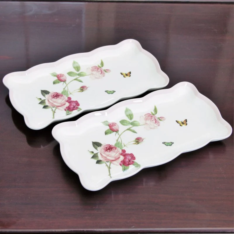 Kensington Rose Bone China Scallop 10.25-inch Loaf Tray, S/2