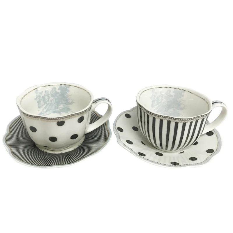 Scallop Navy Toile Tea/Coffee Cups and Saucers, Set of 4