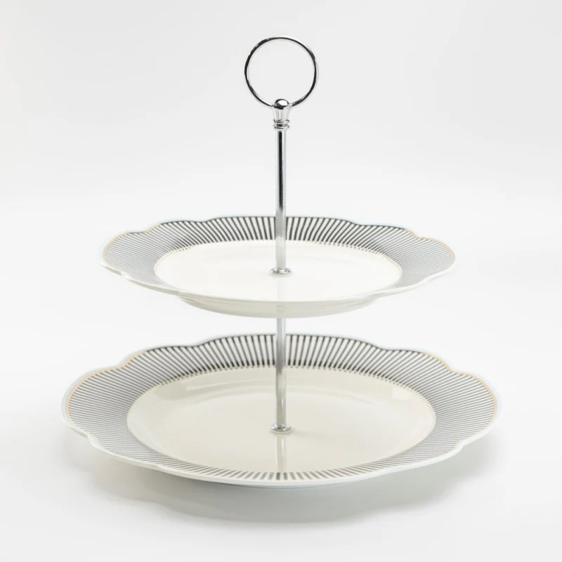 Scallop Navy Strip 2 Tier Plates.