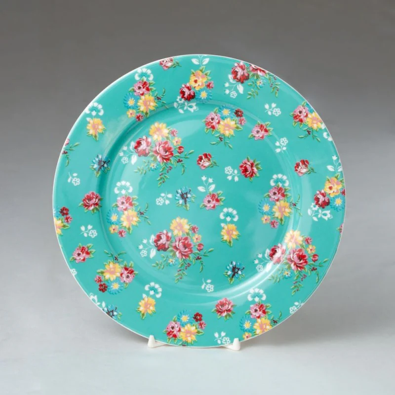 Shabby Rose Turq Dessert Plates, Set of 4