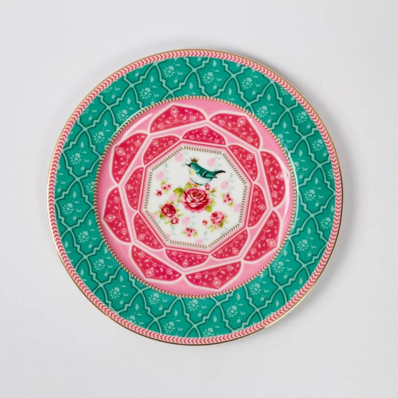 Spring Bird with Crown 8in Dessert Plates. Set of 4