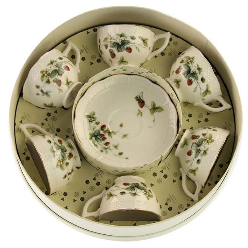 Strawberry Field Cup/Saucer Set of 6, Round Gift Boxed