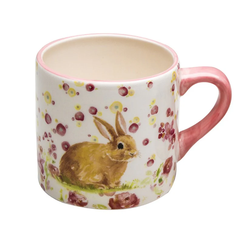 Spring flower Bunny Sitting Mugs, Set of 4