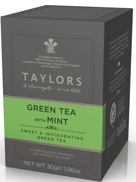 Taylors of Harrogate - Green Tea with Mint. 20 individually wrapped Teabags.