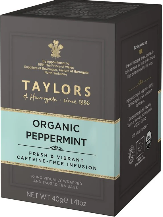 Taylors of Harrogate - Organic Peppermint. 20 Teabags individually wrapped.
