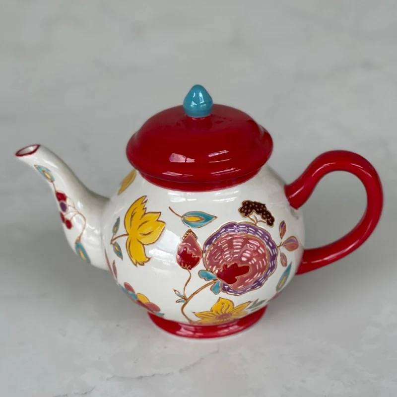 Texture Red Floral Teapot - Image 2