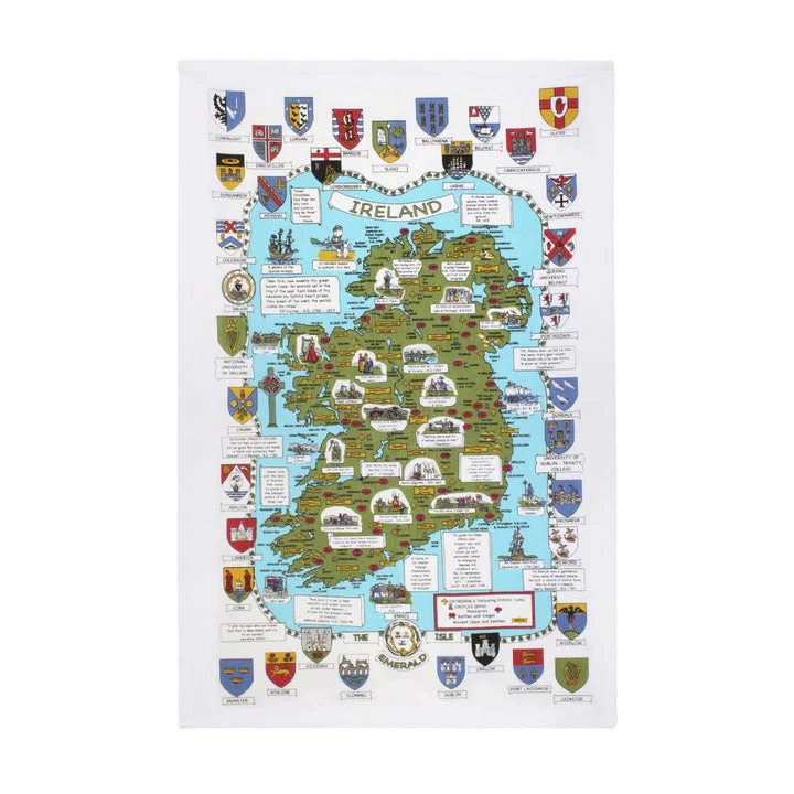 Ulster Weavers Cotton Tea Towel - Map & Crests of Ireland
