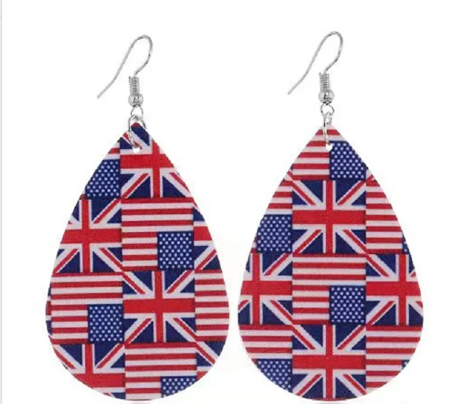 Union Jack American Flag Pendant Earrings