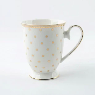 White Gold Polka Dot Footed Mugs, Set of 4