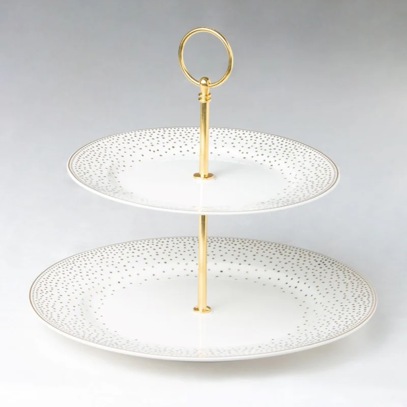 White Gold Spray Dots 2 Tier Serving Plate Dinner Plate