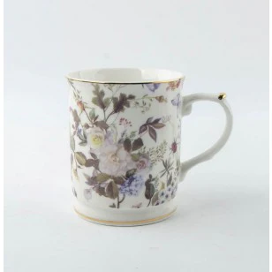 White Peony Mist Scallop Mug, Set of 4