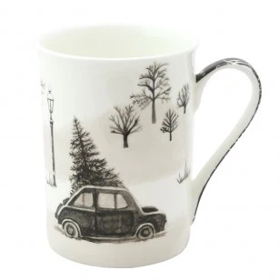 Wonderland Black Chrismas Car Bone China Mugs, Set of 4