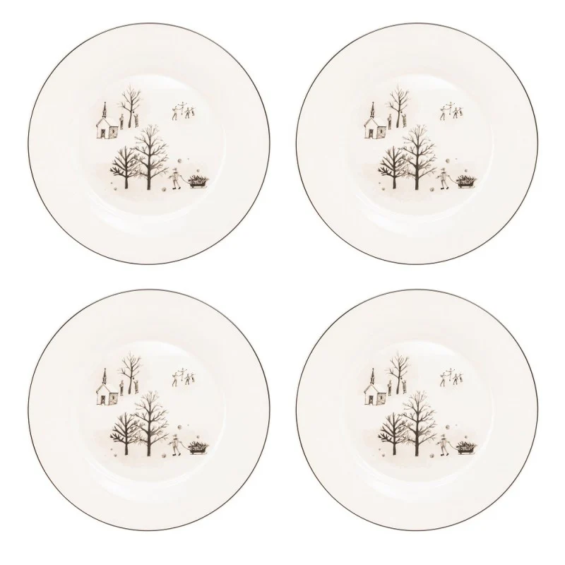 Wonderland Black Christmas Wonderland Bone China Dessert Plates, Set of 4