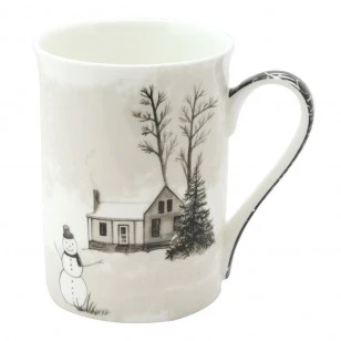 Wonderland Black Snowman Bone China Mugs, Set of 4