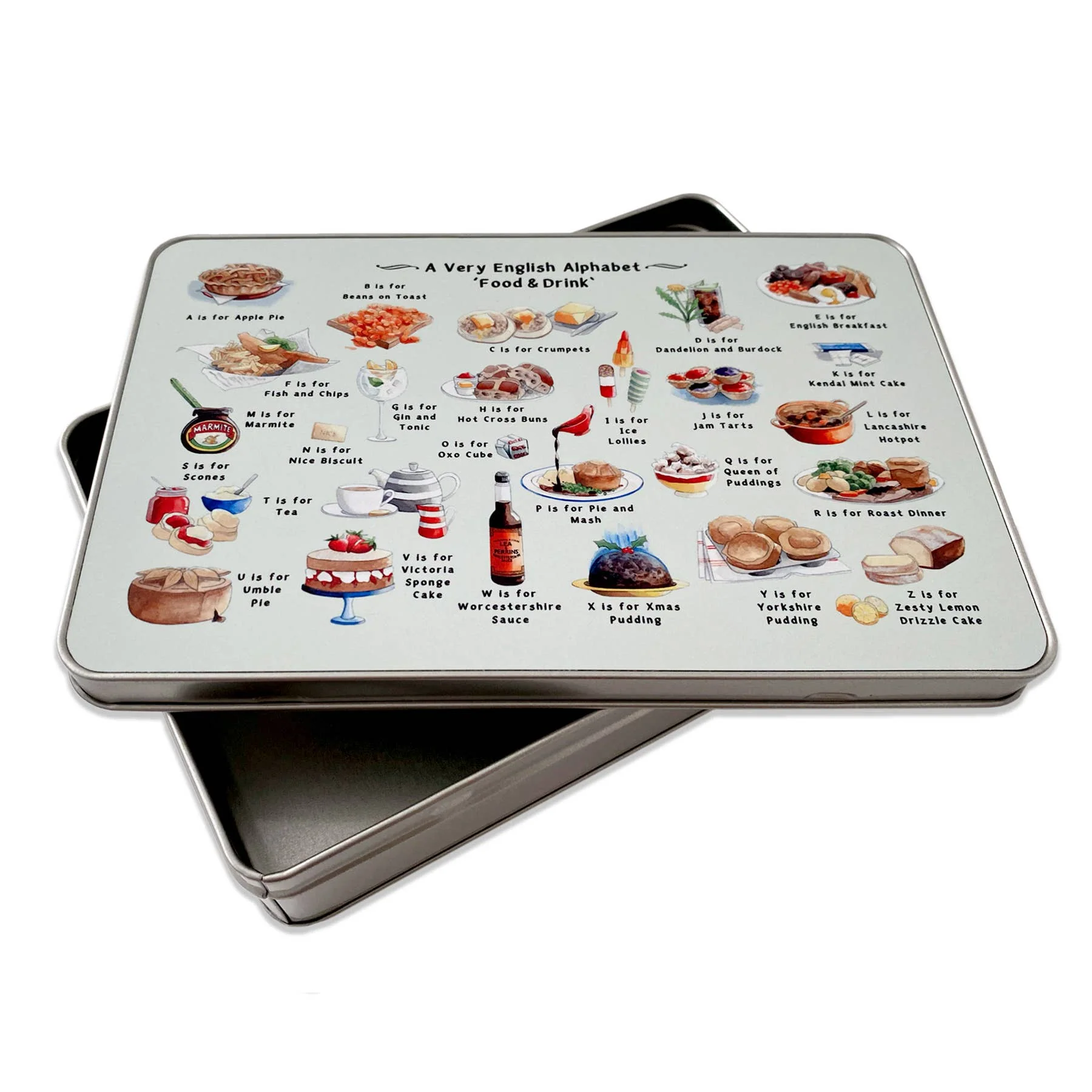 Yeti Cards & Gifts - A Very English Alphabet 'Food & Drink' Storage Tin - Image 3